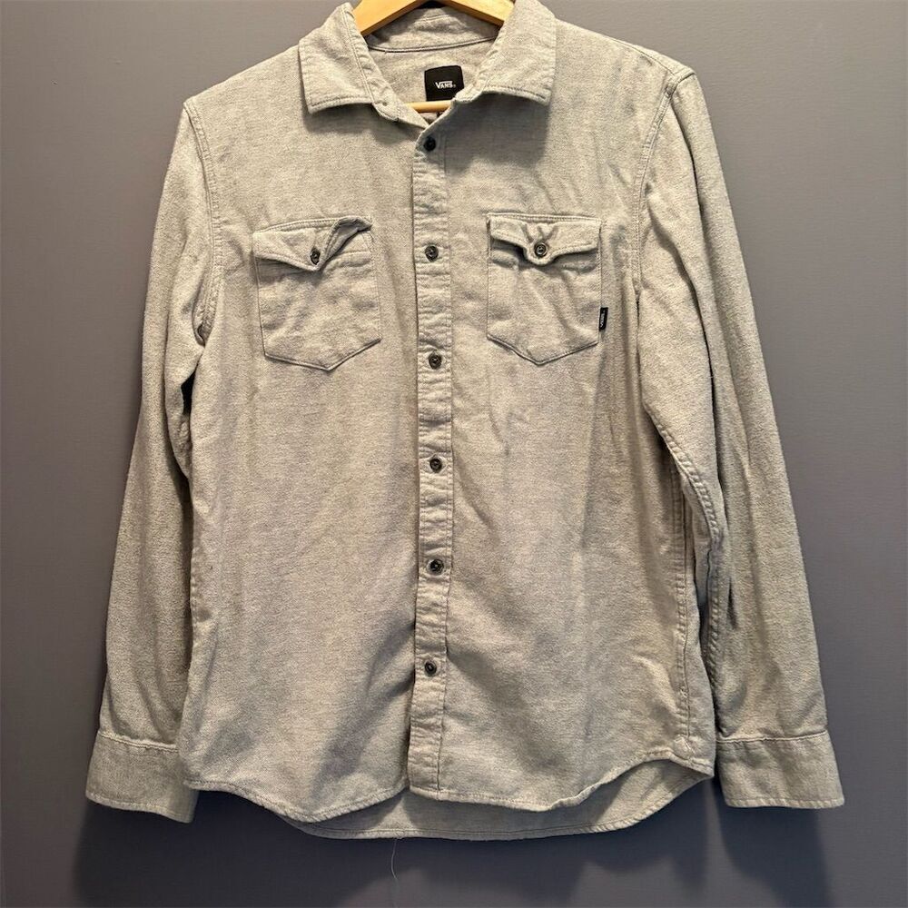 Vans Men's Gray Long Sleeve Button-Up Shirt Size M Casual
